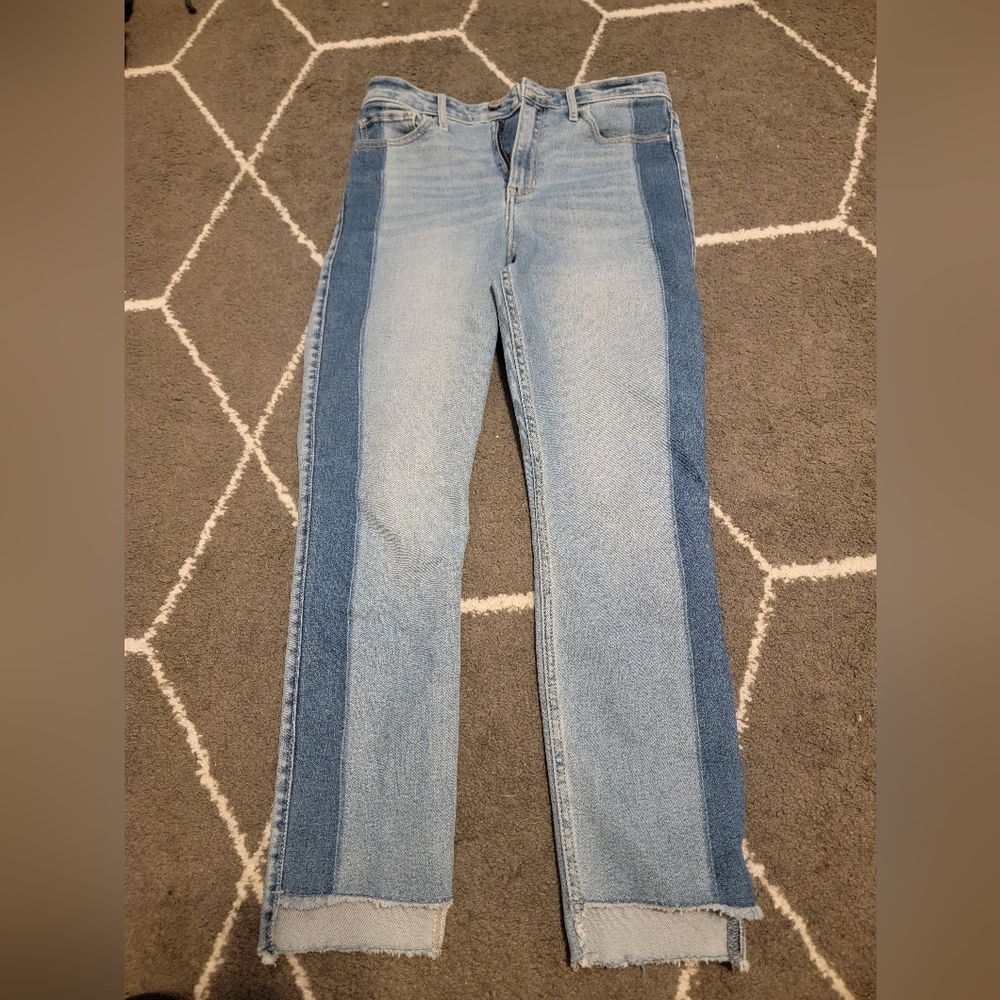 Hollister Blue Straight Leg Jeans with Faded Distressed Look